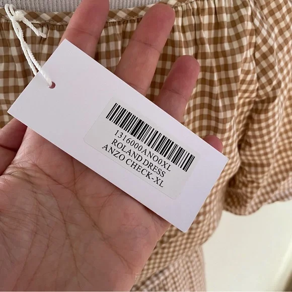 Reformation NWT Roland Dress Anzo Check Tan White Gingham Maxi Puff Sleeves: XL - Picture 6 of 11